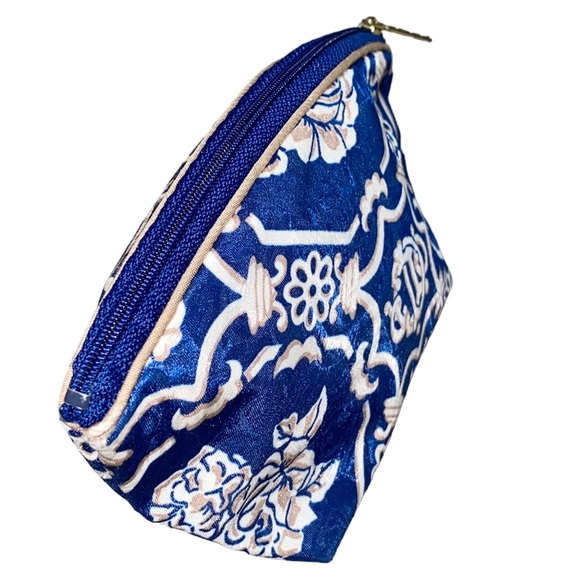 VTG Christian Dior Blue Monogram Logo Floral Print Small Makeup Pouch Bag - Picture 6 of 10